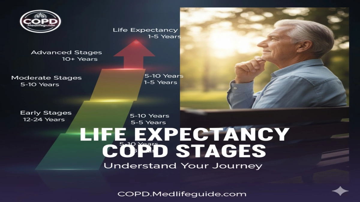 Infographic showing life expectancy related to COPD stages, sourced from copd.medlifeguide.com.