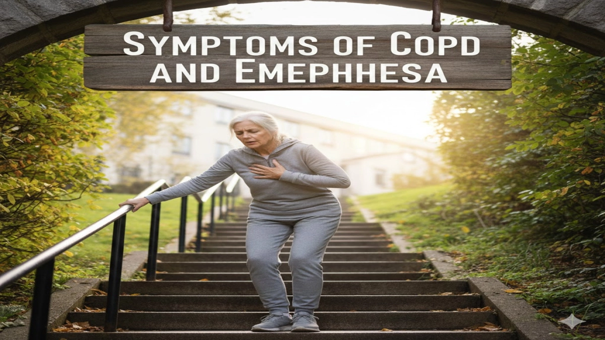A woman climbing stairs who pauses and leans on the railing to rest