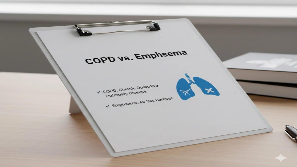 A clipboard with a short checklist and a simple lung icon on top